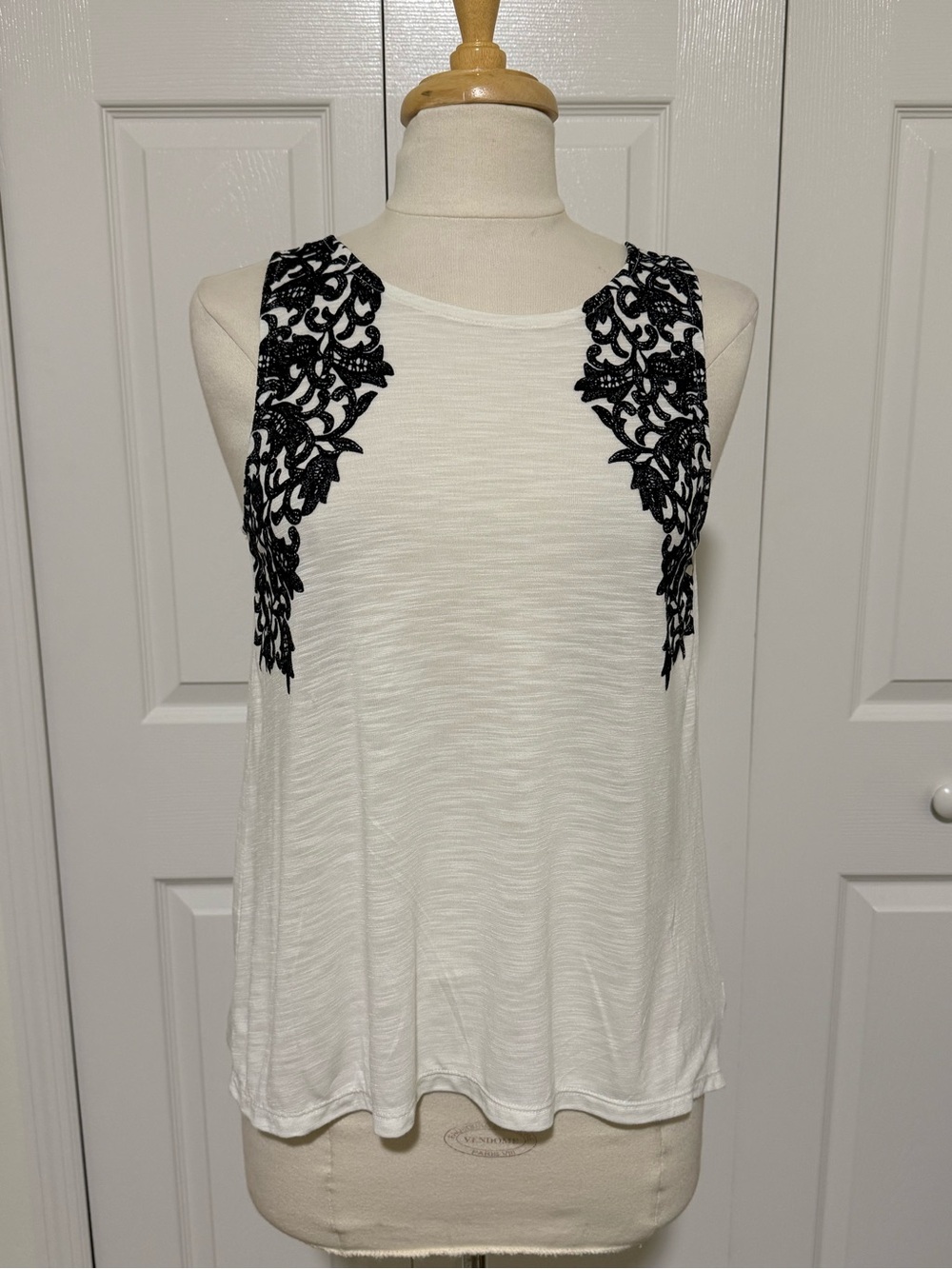American Eagle Outfitters White Tank with Black Shoulder Detail